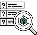 question mark boxes and magnifier